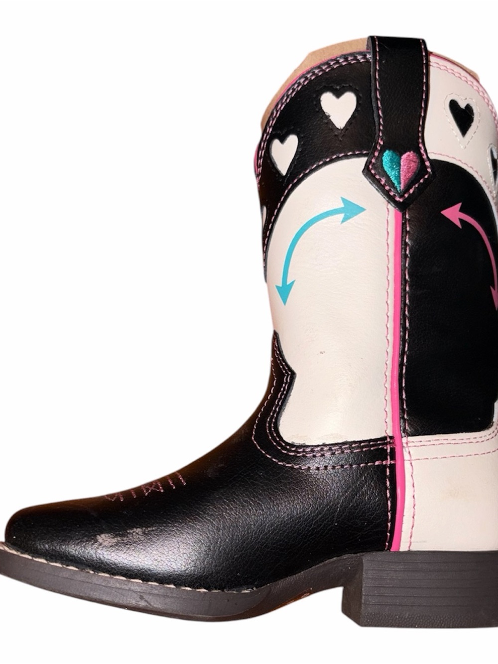 Ariat Girls' Black, Cream & Pink Heart Western Boots with Turquoise Accents - Picture 3 of 12